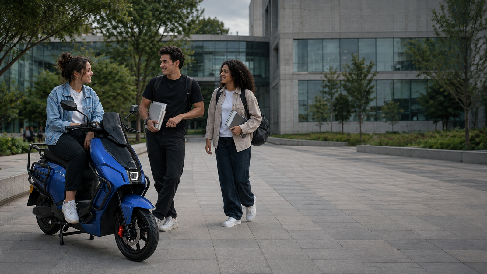 ON.EV ATLAS azul em um ambiente universitário