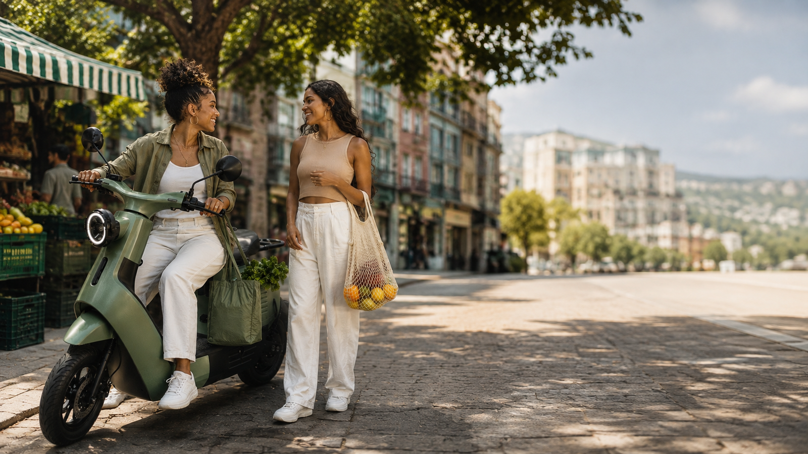 ON.EV GO verde em uma cena de compras na cidade