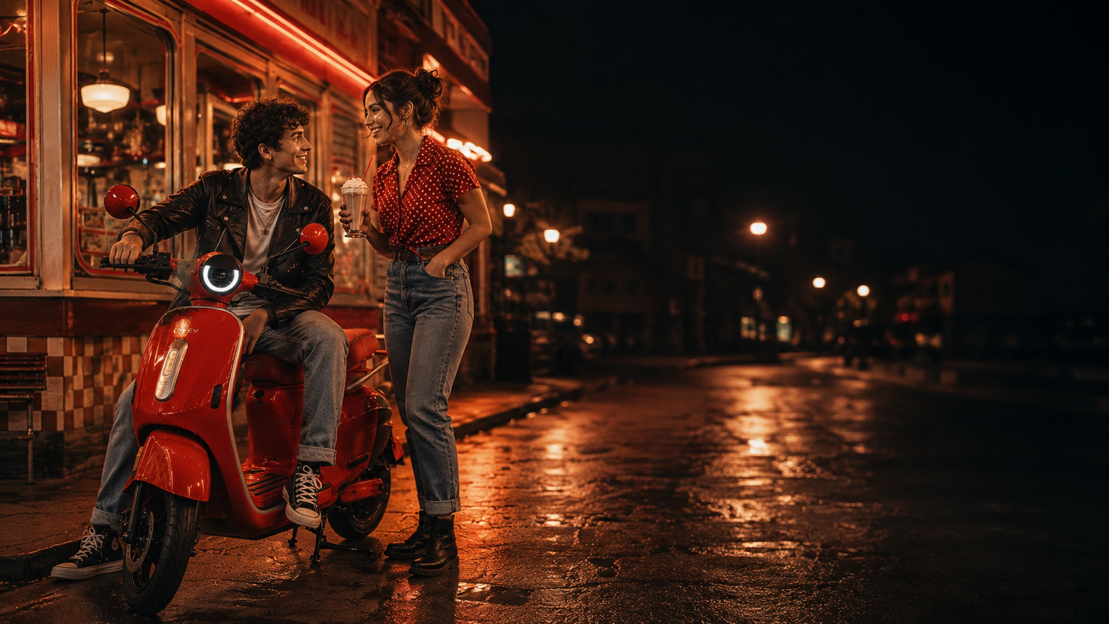 ON.EV LIORA vermelha em uma cena urbana noturna